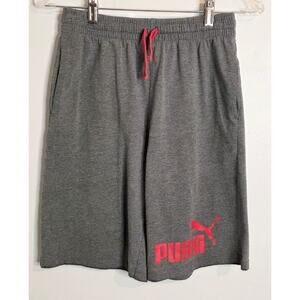 PUMA Cotton Blend Athletic Shorts Gray Red Elastic Drawstring Waist (14/16) Lg